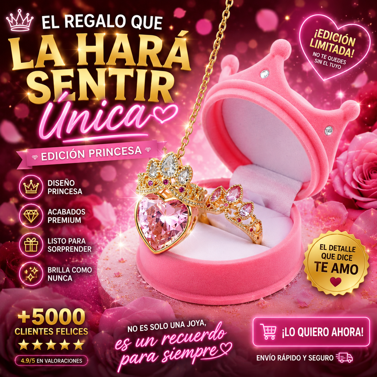 Set Anillo Collar Rapunzel Corona LILA