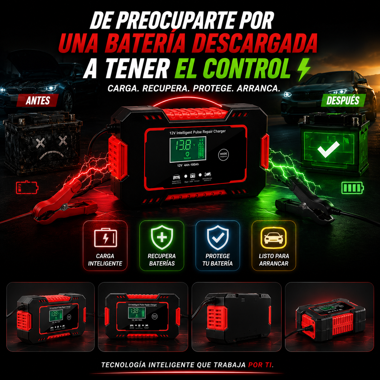 Cargador Bateria Carro Moto 12v Pantalla